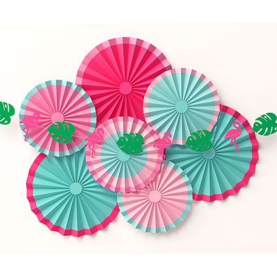 Набор веерных кругов фанты "Алоха" с гирляндой из фламинго и листьев
