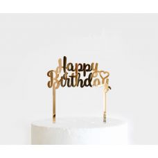 Топпер золотой акриловый для торта "Happy Birthday"