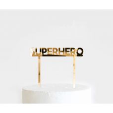 Топпер золотой акриловый для торта "Супергерои"