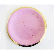 Тарелки "Спаркл" розовые с золотой каймой 