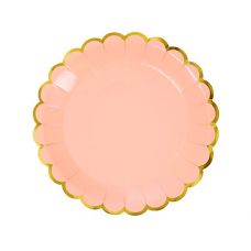 Тарелки бумажные одноразовые однотонные персикового цвета с золотой каймой 23 см